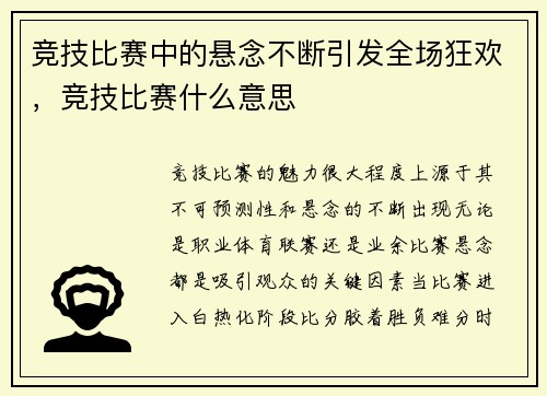 竞技比赛中的悬念不断引发全场狂欢，竞技比赛什么意思