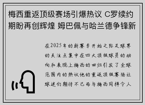 梅西重返顶级赛场引爆热议 C罗续约期盼再创辉煌 姆巴佩与哈兰德争锋新赛季