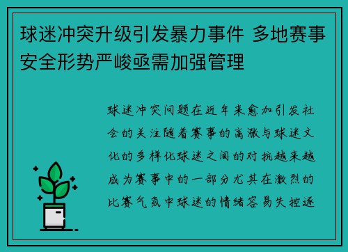 球迷冲突升级引发暴力事件 多地赛事安全形势严峻亟需加强管理